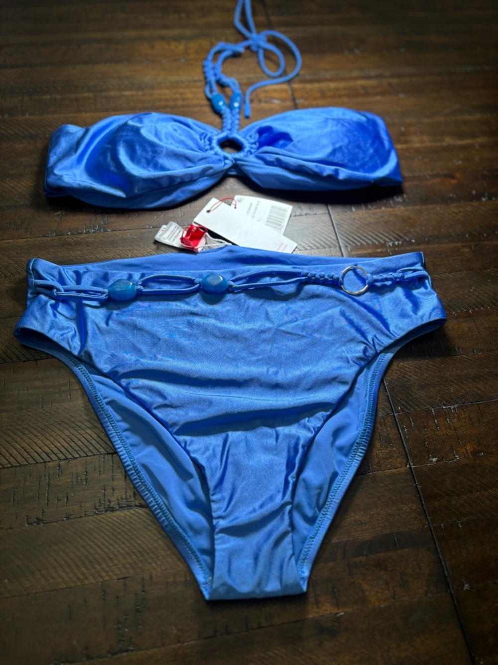 Red Carter Blue Women’s Bikini Set with Decorative Ring and Bead #00017